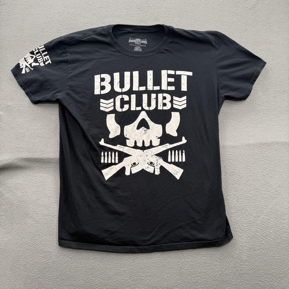 Bullet Club Shirt Mens XL Black Skull Guns Graphic Wrestling Tee New Japan